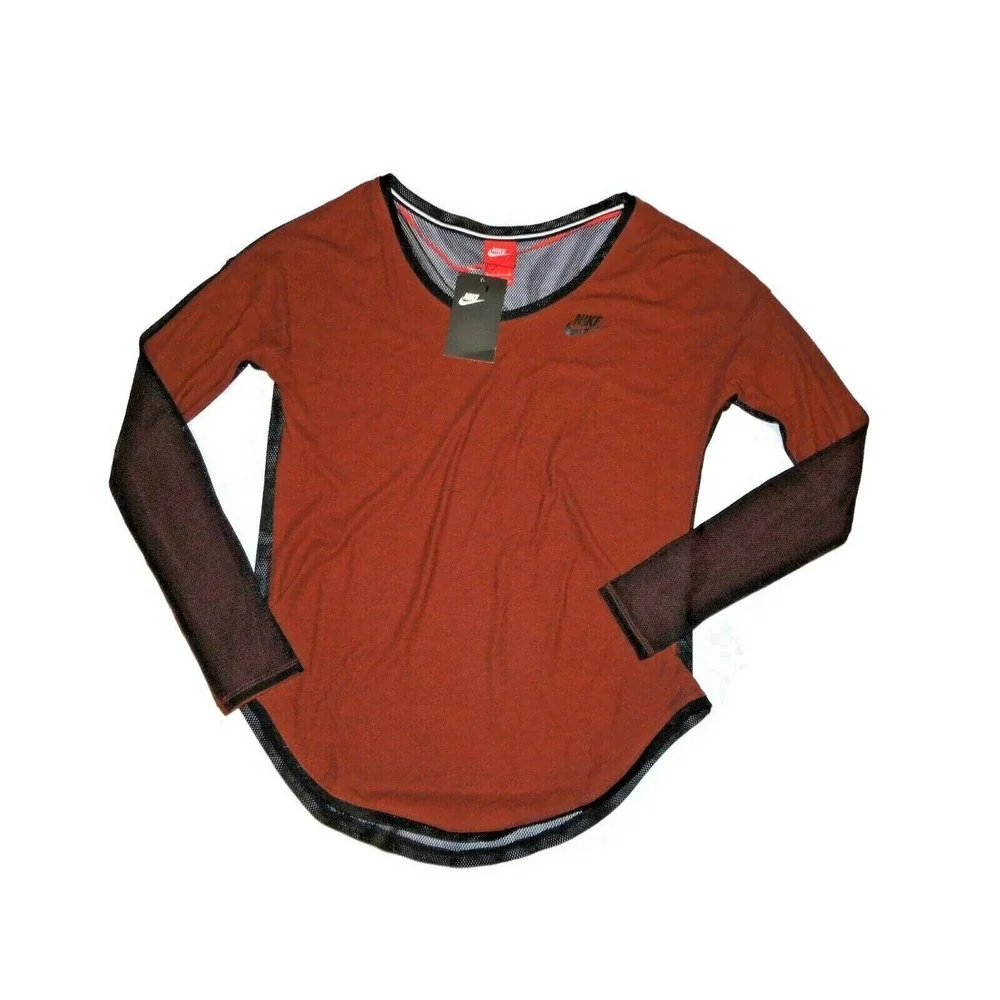 Nike women's LS T Shirt T2 Long Sleeve Mesh back red black Size Small S‎